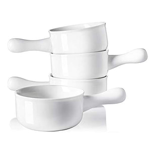 Sweese 109.101 Porcelain Onion Soup Bowls with Handles - 15 Ounce for Soup, Cereal, Stew, Chill, Set of 4, White - Home Decor Lo
