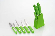 Load image into Gallery viewer, ASPERIA Knife Set for Kitchen with Stand, Knife Set for Kitchen use, Knife Holder for Kitchen with Knife 5-Pieces Knife Stand (Plastic) + 4 Knife + 1 Peeler (Green) - Home Decor Lo