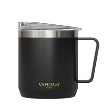 Load image into Gallery viewer, VAHDAM Drift Black Hot Coffee Mug with Lid 300 ml | FDA Approved 18/8 Stainless Steel Tea Mug | ECO-Friendly &amp; Sustainable Mug to Carry Hot &amp; Cold Beverage | Travel Mug for Tea Coffee - Home Decor Lo