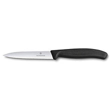 Load image into Gallery viewer, Victorinox Kitchen Knife, Stainless Steel Swiss Made Vegetable Cutting and Chopping Knife, Serrated Edge, 10 cm, Black - Home Decor Lo