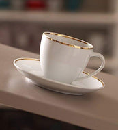 ivook Tableware Serving Bone China Dotted Tea Coffee Cups Saucer Set - 12 Pcs, White - Home Decor Lo