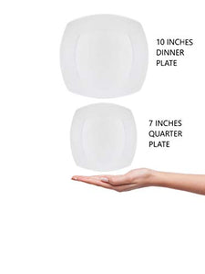 Clay Craft Basics 10 Inches Plain Square Shape Bone China Dinner Plate Set of 4 - Home Decor Lo