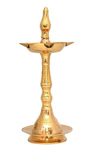 Hashcart Kerala Traditional Brass Diya Lamp (12.7 cm X 12.7 cm X 30.48 cm, Gold, Set of 2) - Home Decor Lo