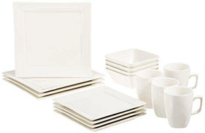 AmazonBasics 16-Piece Premium Dinnerware Set, Square Classic White - Home Decor Lo