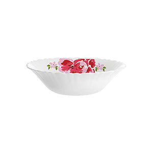 Larah by Borosil Rose Red Silk Series Opalware Dinner Set, 35 Pieces, White - Home Decor Lo