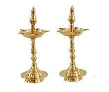 Load image into Gallery viewer, Hashcart Kerala Traditional Brass Diya Lamp (12.7 cm X 12.7 cm X 30.48 cm, Gold, Set of 2) - Home Decor Lo