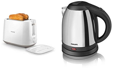 Philips Daily Collection HD2582/00 830-Watt 2-Slice Pop-up Toaster (White) & HD9303/02 1.2-Litre Electric Kettle (Multicolour) Combo - Home Decor Lo