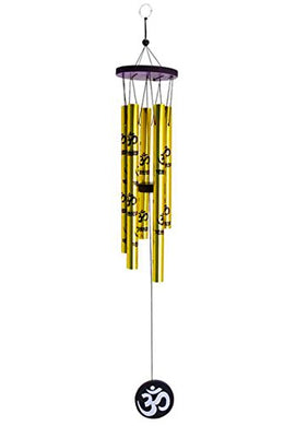 Tej Gifts Feng Shui Metal 5 Pipes Wind Chime with Om for Positive Energy (Golden, Large) - Home Decor Lo