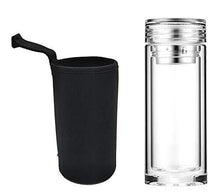 Load image into Gallery viewer, Styleys Glass Water Bottle, Double Walled Travel Mug with Removable Stainless Steel Infuser - Glass Tea and Coffee Tumbler with Sleeve Carrier, Lead-Free (S11080 - Transparent) - Home Decor Lo