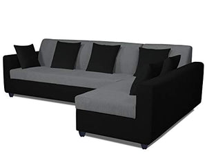 Adorn India Rio Decent L Shape 5 Seater coner Sofa Set (Right Side Handle) (Grey & Black) - Home Decor Lo