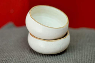 Crock Comforts Handmade & Handcrafted Ceramic Stoneware Cream White Desert /Chutney Bowl (3 inch Diameter) Set of 2 - Home Decor Lo