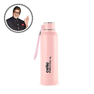 Cello Puro Steel-X Benz Inner Steel Outer Plastic with PU Insulation Water Bottle, 900 ml (Pink) - Home Decor Lo