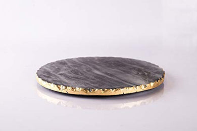 NikkisPride Handmade Marble Black Pizza Platter Cheese Platter Serving Platter and Snacks Gold Foil 6 inch Dia - Home Decor Lo