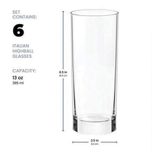 Load image into Gallery viewer, Paksh Novelty Italian Highball Glasses [Set of 6] Clear Heavy Base Tall Bar Glass - Drinking Glasses for Water, Juice, Beer, Wine, and Cocktails | 13 Ounces - Home Decor Lo