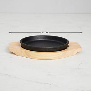 Home Centre Truffles-Hazel Sizzler Plate with Wooden Base - Black - Home Decor Lo