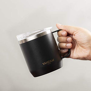 VAHDAM Drift Black Hot Coffee Mug with Lid 300 ml | FDA Approved 18/8 Stainless Steel Tea Mug | ECO-Friendly & Sustainable Mug to Carry Hot & Cold Beverage | Travel Mug for Tea Coffee - Home Decor Lo