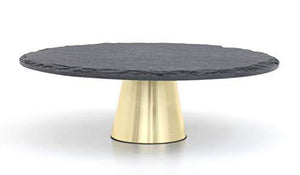 Organic Home 12" inch Black Slate and Brass Polished Cake Stand, Cake Server, Pastry Holder - Home Decor Lo