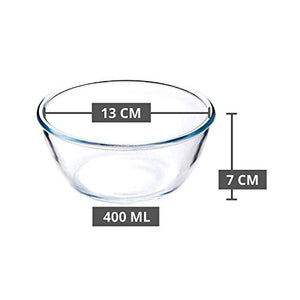 Femora Glass Solid Round Mixing Bowl - (400ml , 1050ml , 2100 ml , 3600 ml), 4 Pieces, Transparent - Home Decor Lo