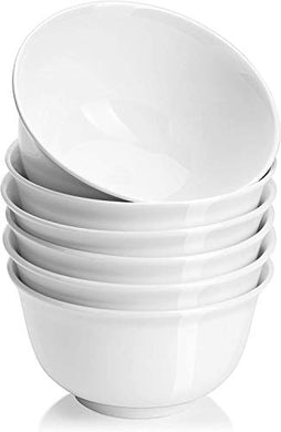 Narrow International Set of 6 Melamine Unbreakable Cereal Bowls Set - Soup Bowls, Lightweight Deep Bowl for Kitchen and Family Dinner, Dishwasher Microwave Safe, Premium White - Home Decor Lo