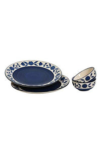 Crock Comforts- Handmade Couple Goal Royal Blue Dinner Set Ceramic Including Dinner Plates(10 inch) with Serving Bowl and Quarter Plates(7 inch) (Set of 2, Microwave & Dishwasher Safe)