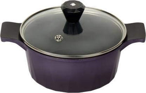 Chefline Kitchenware orean Made Ceramic Coated 20 cm Cook & Serve Casserole 1.5 Liter Nonstick Casserole with Glass Lid, Purple 20 cm - Home Decor Lo