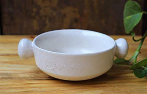 1Key Dining Katori Bowl Ear Handle Soup Bowl Ceramic/Stoneware in Handle Bowl Handmade, Snacks Serving katori Dining Bowl Ceramic in Microwave Safe White Matte Bowl Set (Pack of Two) - Home Decor Lo