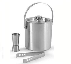 King International Stainless Steel Bar Set, Bartender Kit Set of 3 Piece| Silver| Bar Tool Set with Ice Bucket, Peg Measure, Ice Tong -Complete Bar Tool Set for Home bar Accessories - Home Decor Lo