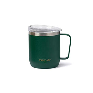 VAHDAM Drift Mug (300ml/ 10.1 oz) - Dark Green Small Reusable Mug | FDA Approved 18/8 Stainless Steel | Carry Hot & Cold Beverage | ECO-Friendly & Sustainable Tea & Coffee Mug - Home Decor Lo