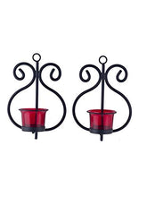 Load image into Gallery viewer, Heaven Decor Decorative Red Glass Cup Tealight Candle Holder Wall Hanging Iron Votive, Festive Lights for Decoration Set 2