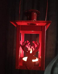 Sapi'S Vintage Red Lantern | Candle Hanging Lantern Stand with Deer | Home Decoration Iron Hanging Stand | Home Decoration/Diwali Decoration/Romantic Dinner/Birthday Parties/Indoor/Outdoor | Pack of 2 - Home Decor Lo