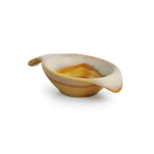 ExclusiveLane Dual-Glazed Studio Pottery Ceramic Chutney Bowl Set (40 ML, Small, Set of 2, Mustard Yellow and Off White) - Home Decor Lo