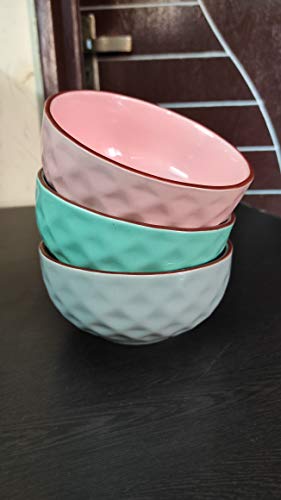 Separate Way Ceramic Soup/Dessert Bowl 400 Ml, 5.3 Inch Diameter Comes with Pink,Green,Light Gray Set of 3 - Home Decor Lo
