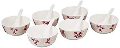 Amazon Brand - Solimo Classico Set of 6 Melamine soup bowls with spoons (11.5 cm) - Home Decor Lo
