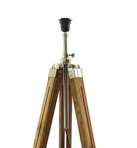 OverseasMart Wood Tripod Floor Lamp with Shade and Wiring and Bulb , Teak Wood, Pack of 1 - Home Decor Lo