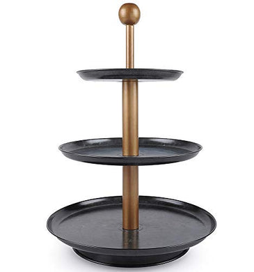 ELAN Knob 3-Tier Metal Cake Stand, Cupcake and Dessert Stand, Tea Party Pastry Serving Platter in Gift Box (Antique Black) - Home Decor Lo