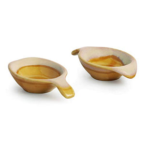 ExclusiveLane Dual-Glazed Studio Pottery Ceramic Chutney Bowl Set (40 ML, Small, Set of 2, Mustard Yellow and Off White) - Home Decor Lo