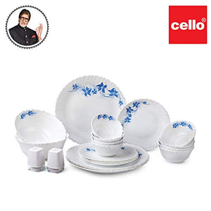 Cello Opalware Dazzle Blue Swirl Dinner Set, 20PCs, White - Home Decor Lo