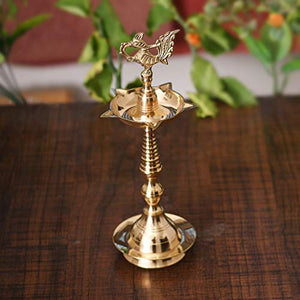 Collectible India Brass Peacock Mahabharat Diya Oil Lamp (Golden, 10.5 X 3.5 Inch) - Home Decor Lo