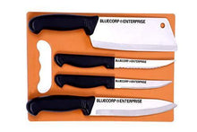 Load image into Gallery viewer, BLUECORP® ENTERPRISE Stainless Steel Kitchen Knives Set, Standard Kitchen Knife/Vegetable Knife/PARING Knife, 4 Piece Set with Chopping Board, Knife Sets (Orange) - Home Decor Lo