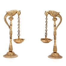Load image into Gallery viewer, Collectible India Brass Pair of Bird Diya Oil Lamp Stand Holder, 6.5inch height x 3inch wide x 2inch Depth (Multicolor) - Home Decor Lo