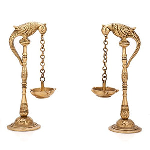 Collectible India Brass Pair of Bird Diya Oil Lamp Stand Holder, 6.5inch height x 3inch wide x 2inch Depth (Multicolor) - Home Decor Lo