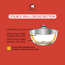Load image into Gallery viewer, Crown Craft - Gravy Pot Double Wall Insulated Stainless Steel Serve Fresh Casserole with Glass Lid, Set of 2 (500ml Each) - Home Decor Lo