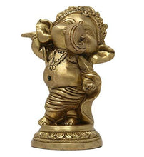 Load image into Gallery viewer, ShalinIndia Religious Home Decor Cross Leg Dancing Baby Ganesha Brass Statue , 5x3.5x2.5-inches, 925 g (Golden) - Home Decor Lo