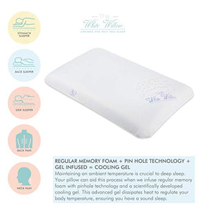 The White Willow Memory Foam Cooling Gel Orthopedic Bed Pillow For Sleeping & Neck Pain Relief Suitable For Back Sleeper, Side Sleeper & Stomach Sleeper With Pillow Cover (22"L x 15"W x 4"H,Multi) - Home Decor Lo