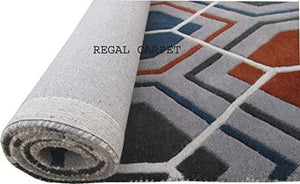 Regal Carpet Embossed Carved Handmade Tuffted Woollen Thick Geometrical Carpet for Living Room Bedroom Home Size 5 x 8 feet (150X240 cm) Charchole Grey Multi - Home Decor Lo