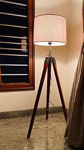 Nautical Home Decor™ Natural Teak Wooden Crafter Standard Size Tripod Floor Lamp With Jute Shade Home Decors Gift - Home Decor Lo