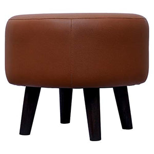 Nestroots Stool with for Living Room Sitting Ottoman upholstered Foam Cushioned pouffe Puffy for Foot Rest Home Furniture with 4 Wooden Legs leatherite (14" inch Height Brown Set of 2) - Home Decor Lo