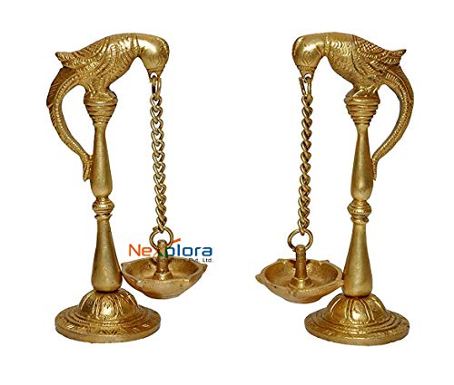 Nexplora Industries Pvt. Ltd. Brass Pair of Parrot Design Bird Diya | Oil Lamp | Puja Item - Home Decor Lo