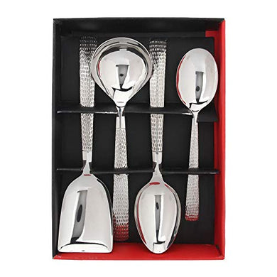 FnS Stainless Steel Rhombo Serving Set, 4-Piece, Silver - Home Decor Lo