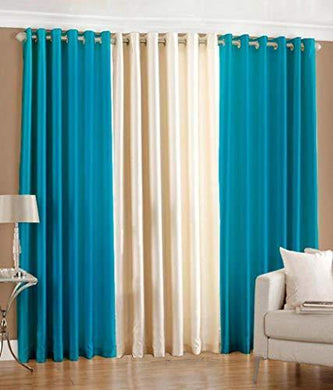 Luxury Homes Modern Polyester Long Crush 3 Piece Curtain Set - (2 Aqua 1 Cream) - 5ft - Home Decor Lo